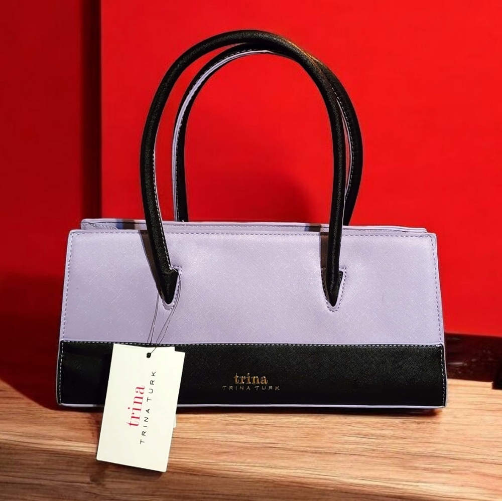 Trina Turk Colorblock Satchel or Crossbody Bag Purse NWT Purple and Black